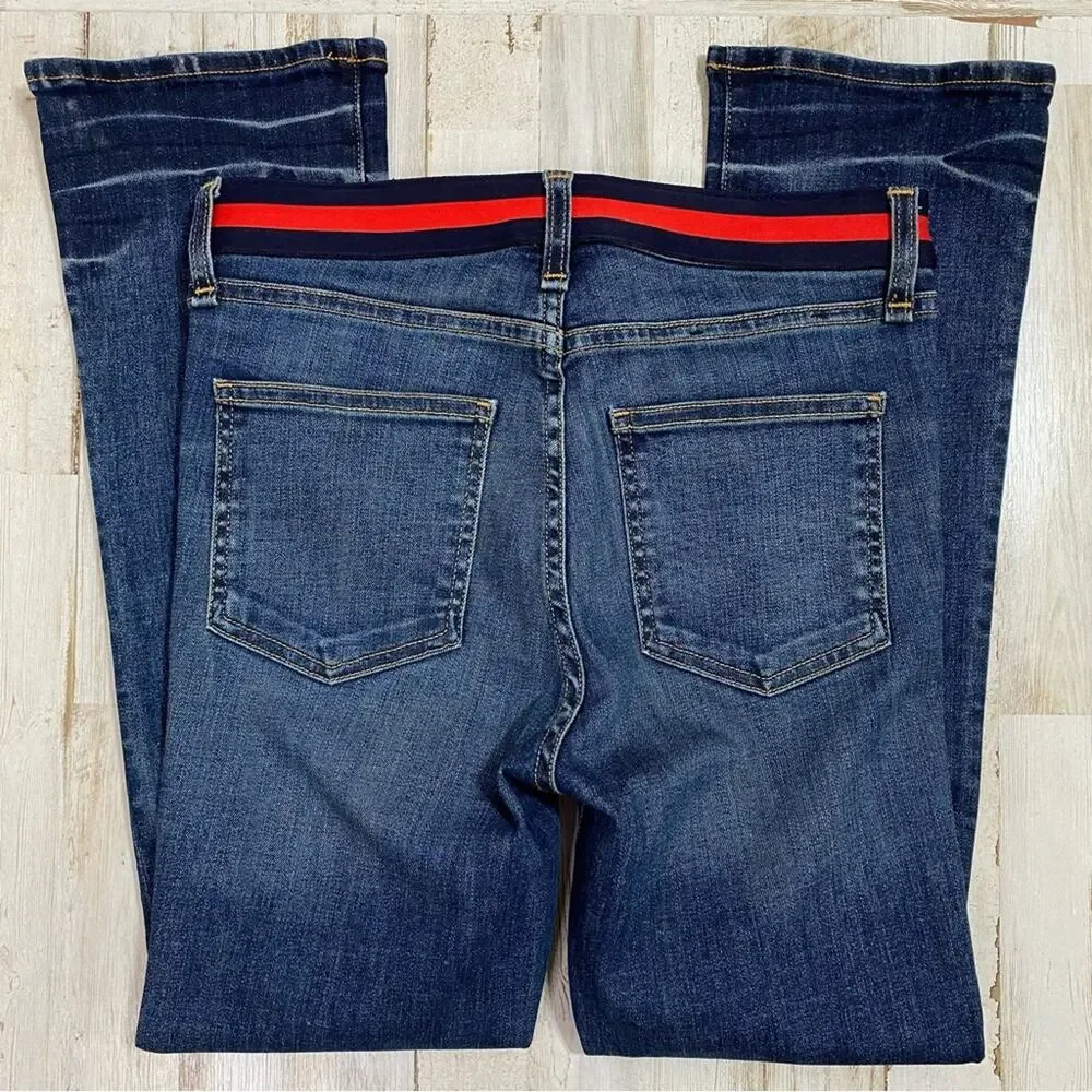 Veronica Beard Carolyn 10" Baby Boot Womens Size 26" Blue Tidal Tuxedo Waistband - Picture 10 of 16